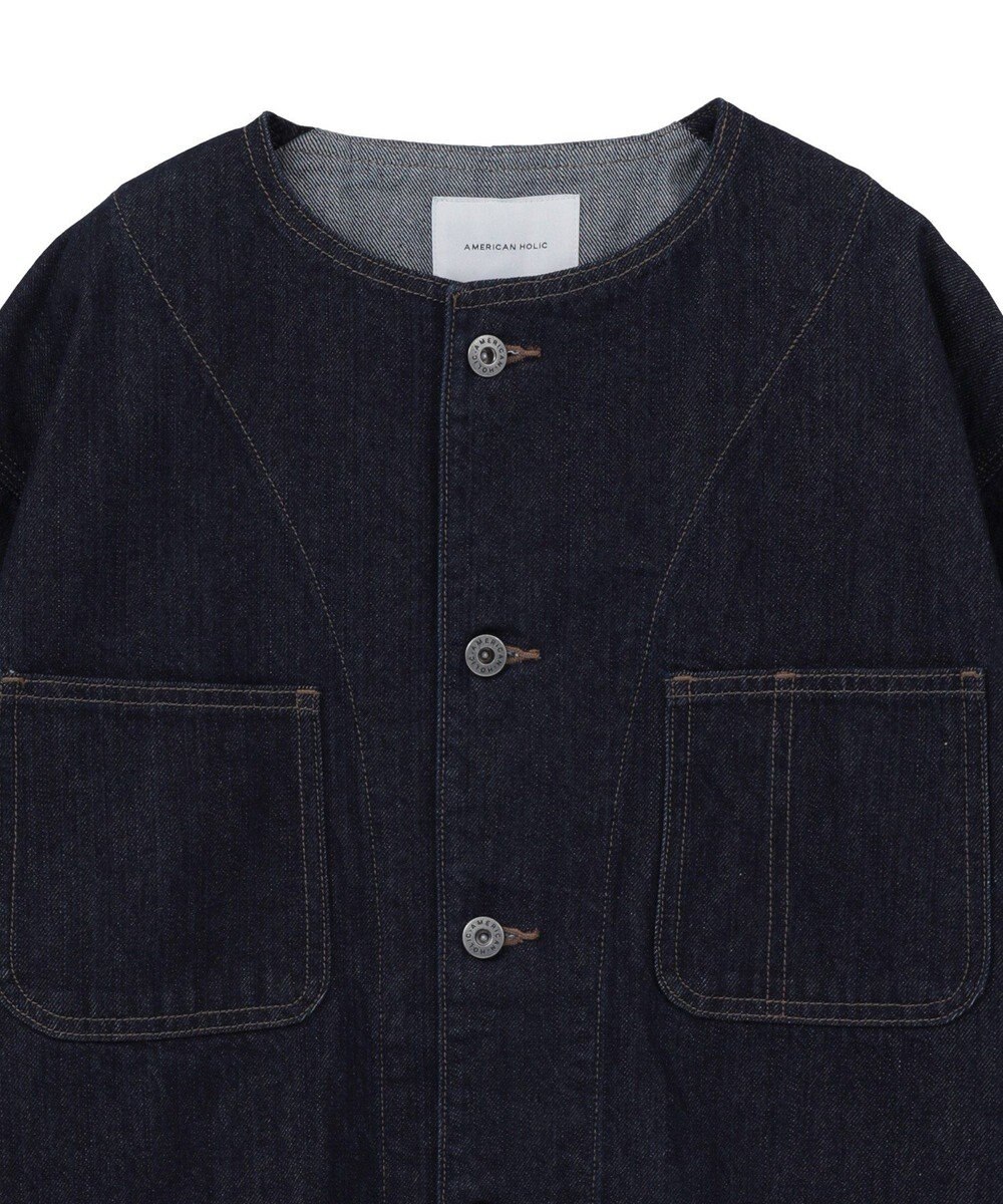 AMERICAN HOLIC ノーカラーデニムカバーオール 