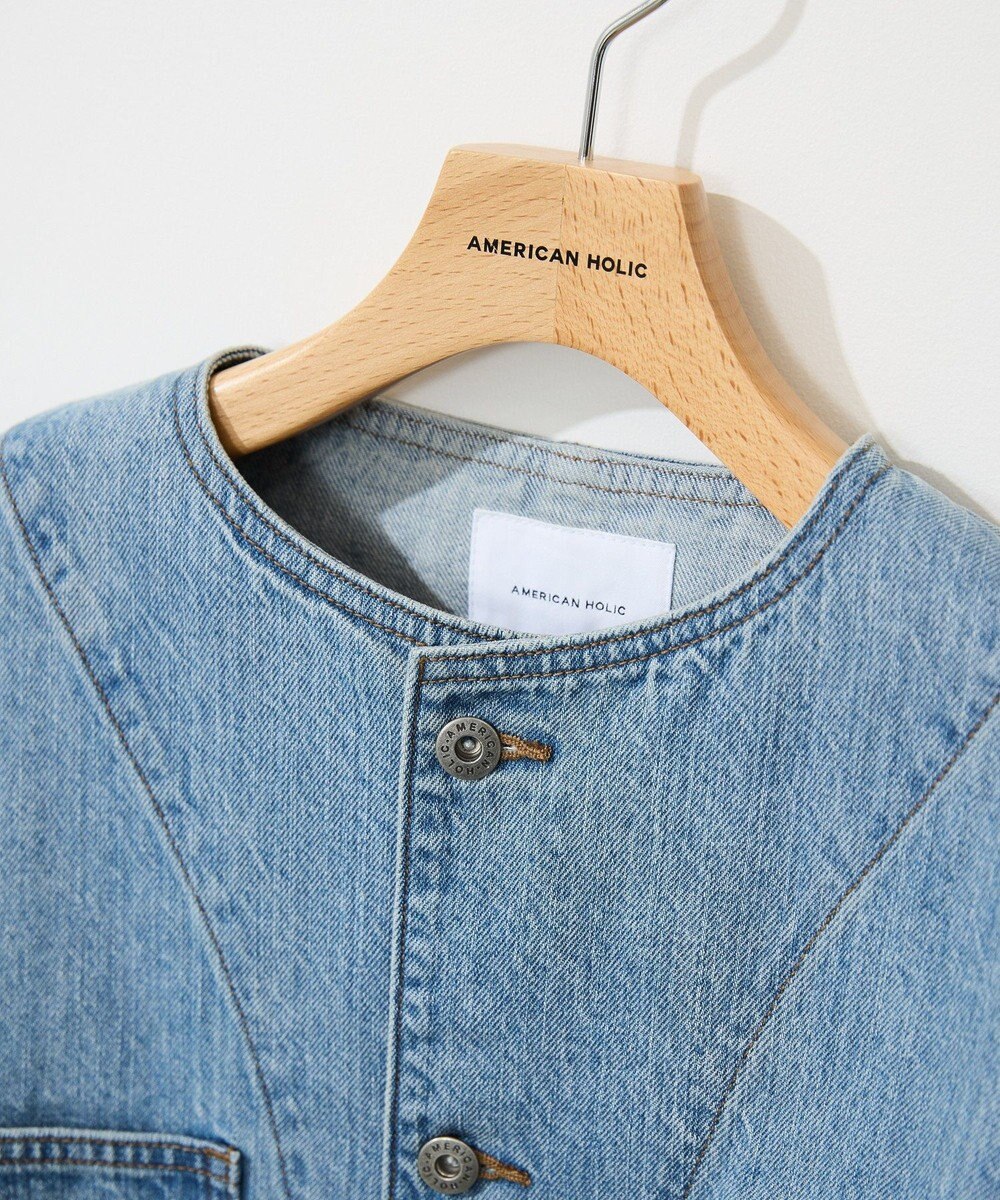 AMERICAN HOLIC ノーカラーデニムカバーオール 