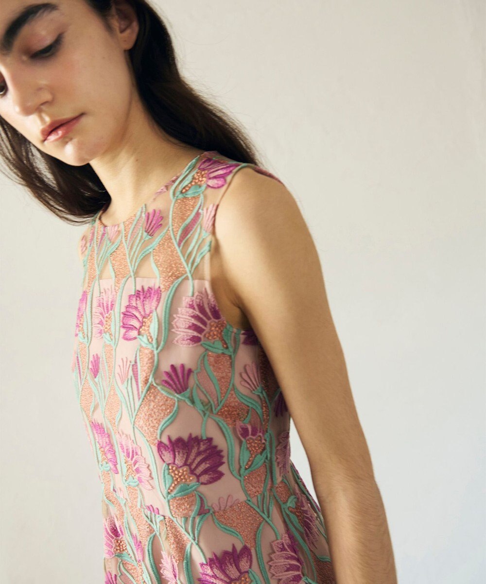 GRACE CONTINENTAL フラワー刺繍チュールドレス 