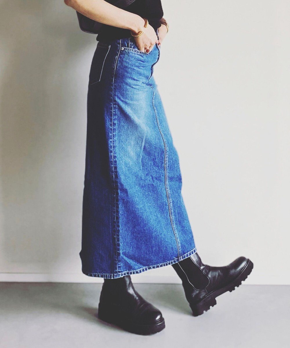 woadblue ＜坪田あさみさんコラボ＞コットン100％I LINE DENIM SKIRT  Iライン デニムスカート 