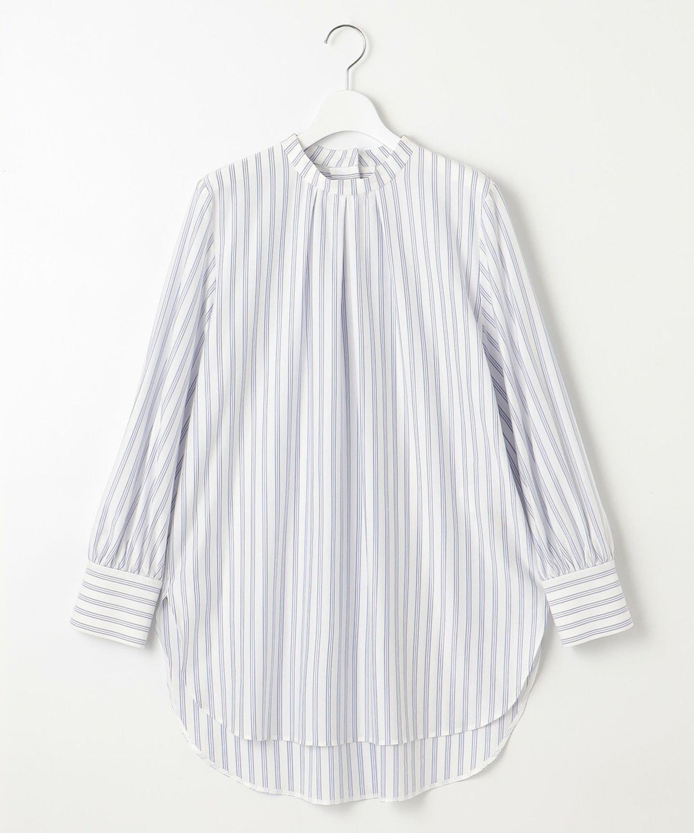 自由区 【洗える】ストレッチシャーティングスタンドカラーストライプ ブラウス 