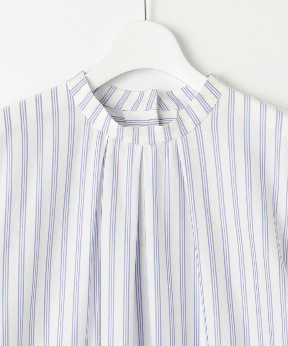 自由区 【洗える】ストレッチシャーティングスタンドカラーストライプ ブラウス 