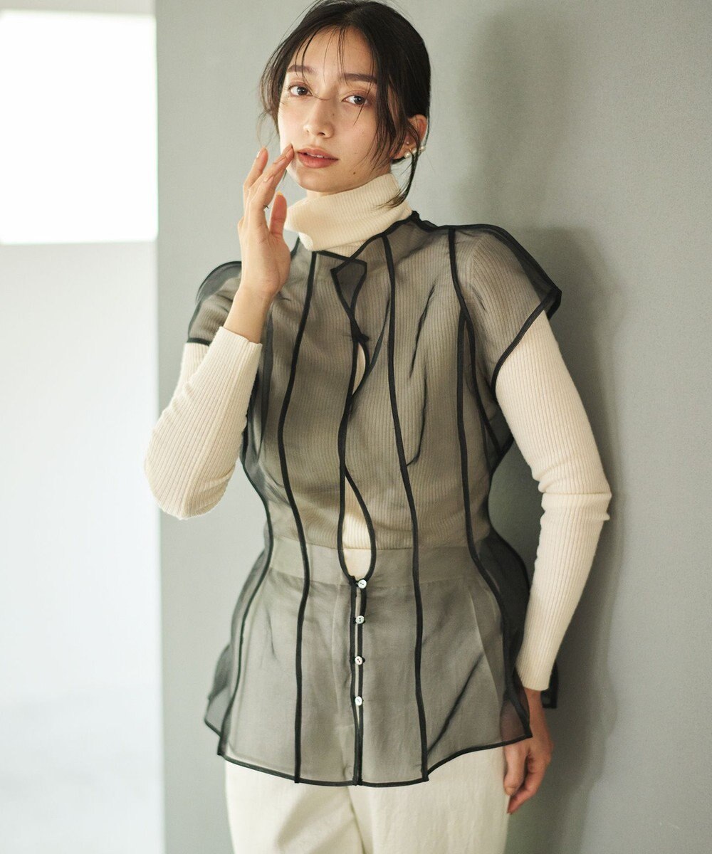 #Newans オーガンジーパネルブラウス 