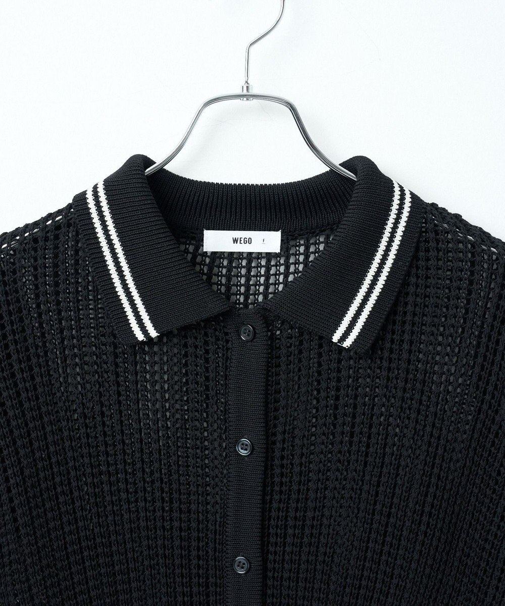 WEGO 襟付きメッシュニットショートカーデ 
