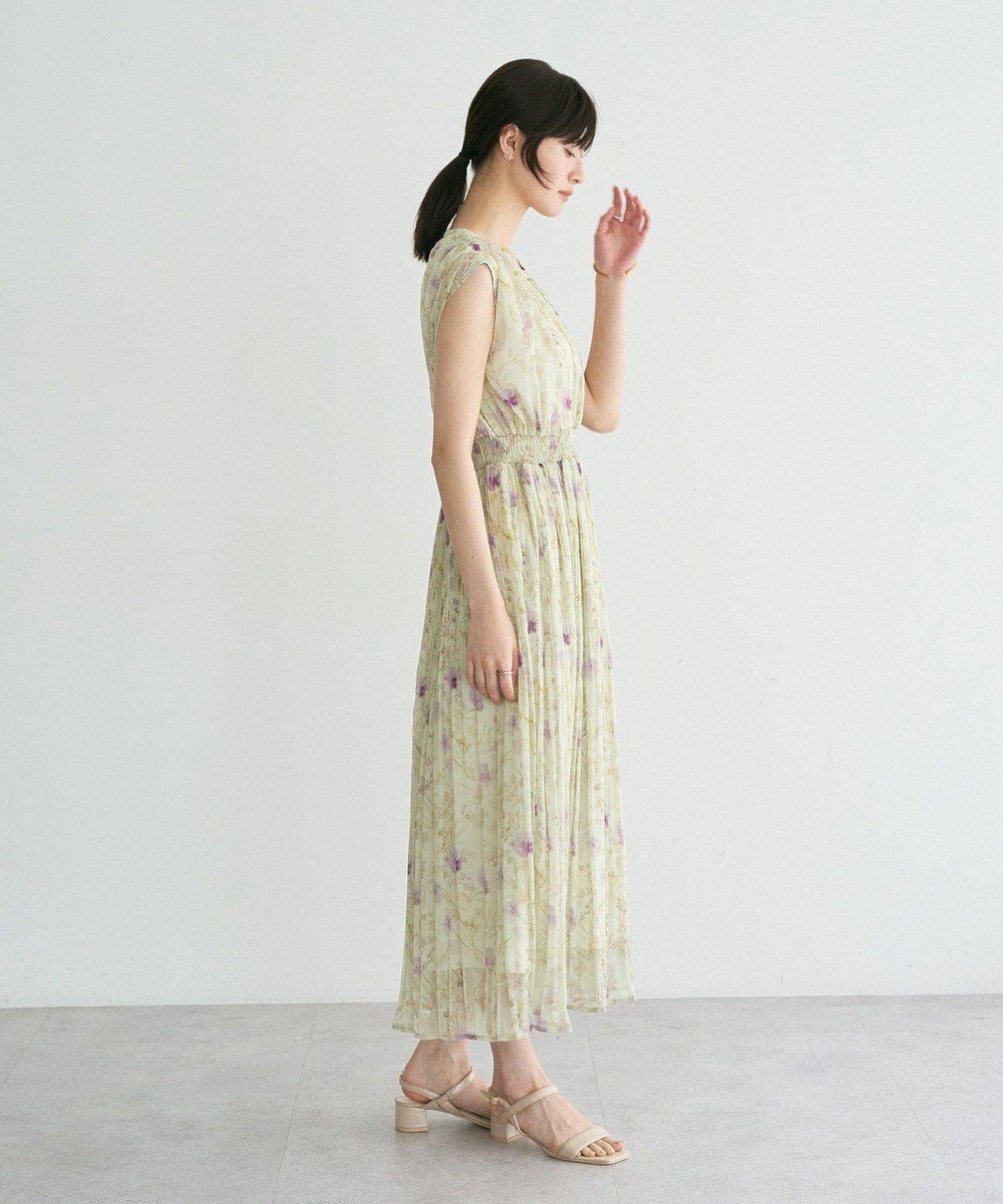 YECCA VECCA シアー花柄プリーツワンピース 