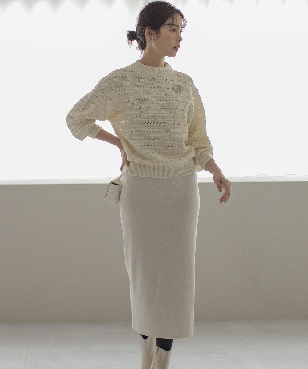 組曲 L 【WEB限定カラーあり】透かし編みバルキーボーダー柄ニット 