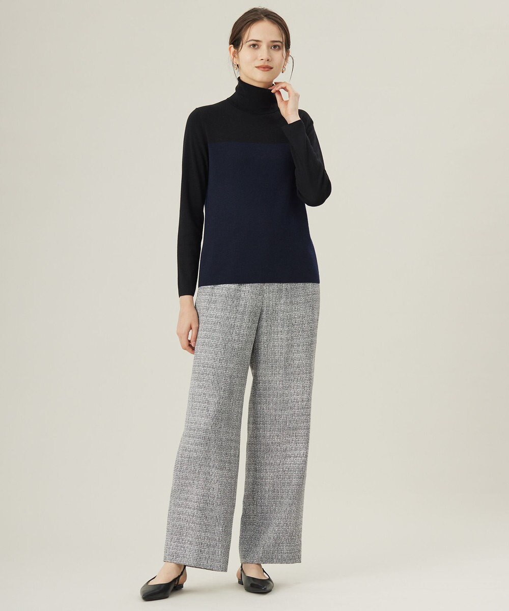 自由区 【セットアップ対応・洗える】ライトミックスツイードワイドストレート パンツ 