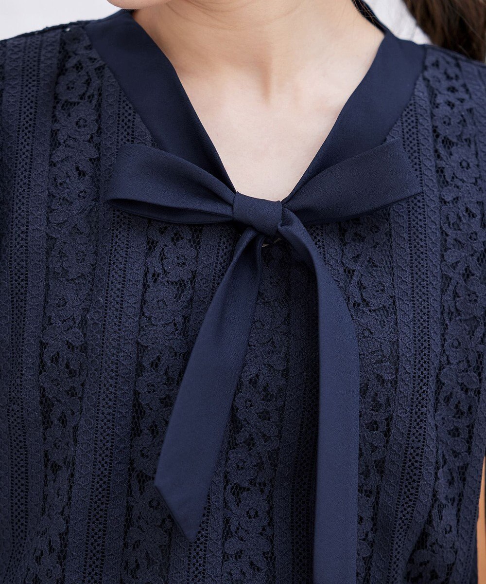 Tiaclasse 【洗える】幅広く活躍が期待できるボウタイレースブラウス 