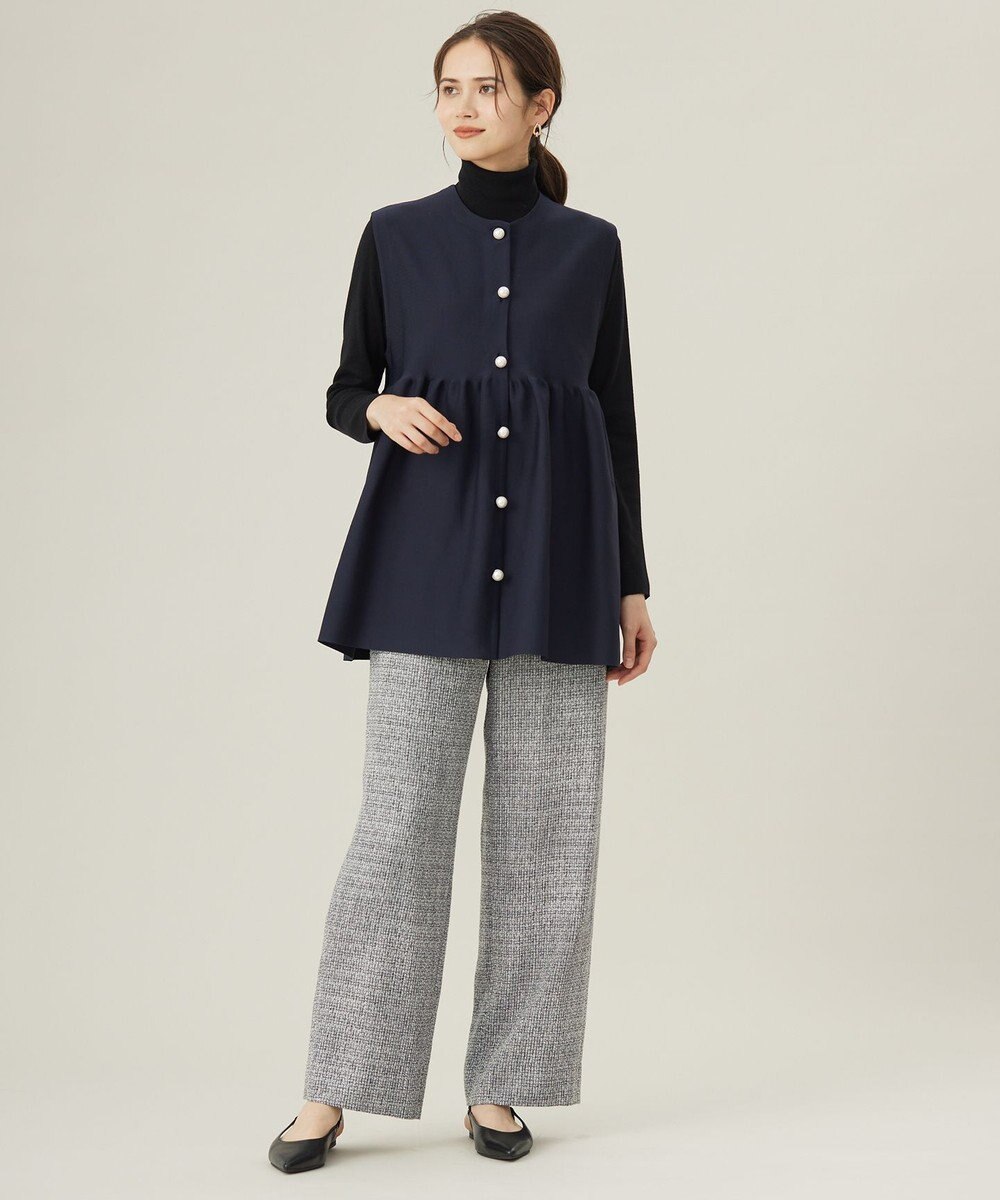 自由区 【セットアップ対応・洗える】ライトミックスツイードワイドストレート パンツ 