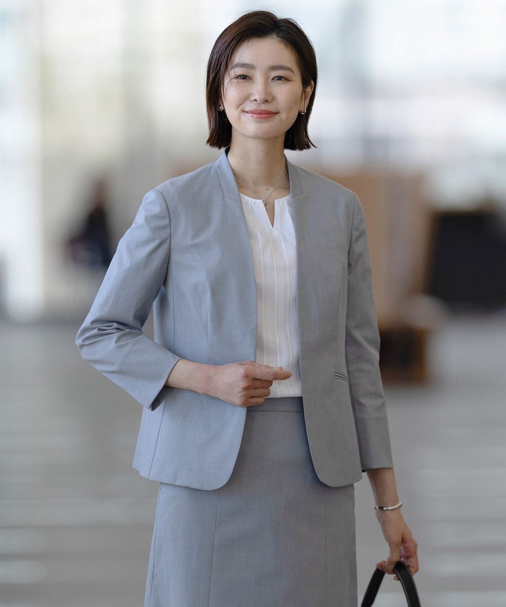 J.PRESS LADIES 【セットアップ対応・洗える・撥水】コットンFITTY ノーカラー ジャケット 