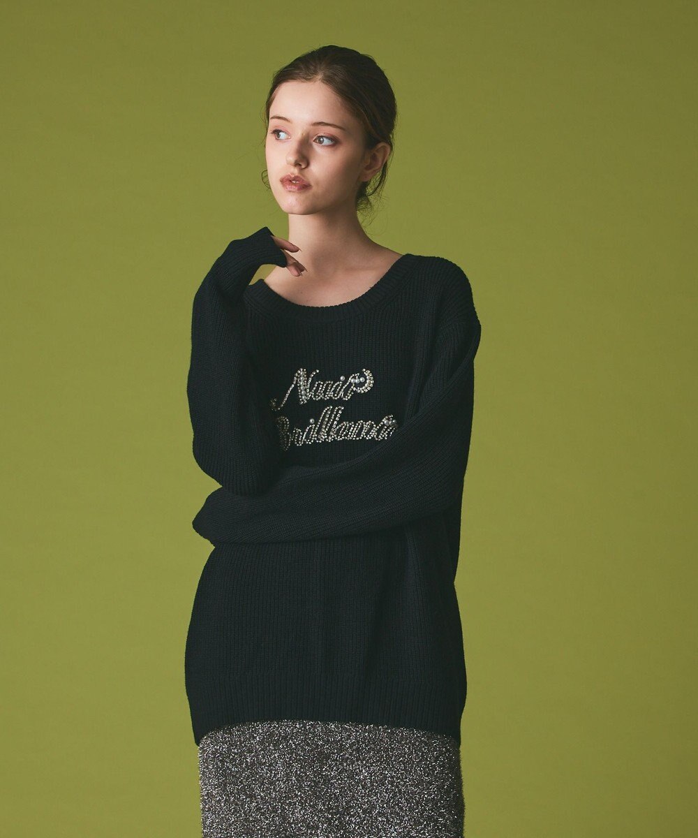 GRACE CONTINENTAL ビジューロゴニットトップ 