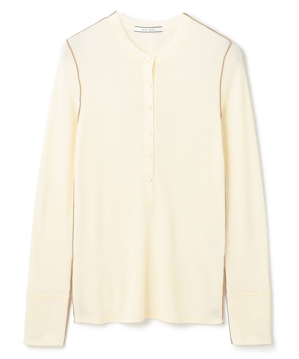 BEIGE， 【洗える・GISELe 10月号掲載】FORD / ウール配色メローヘンリーネックカットソー 