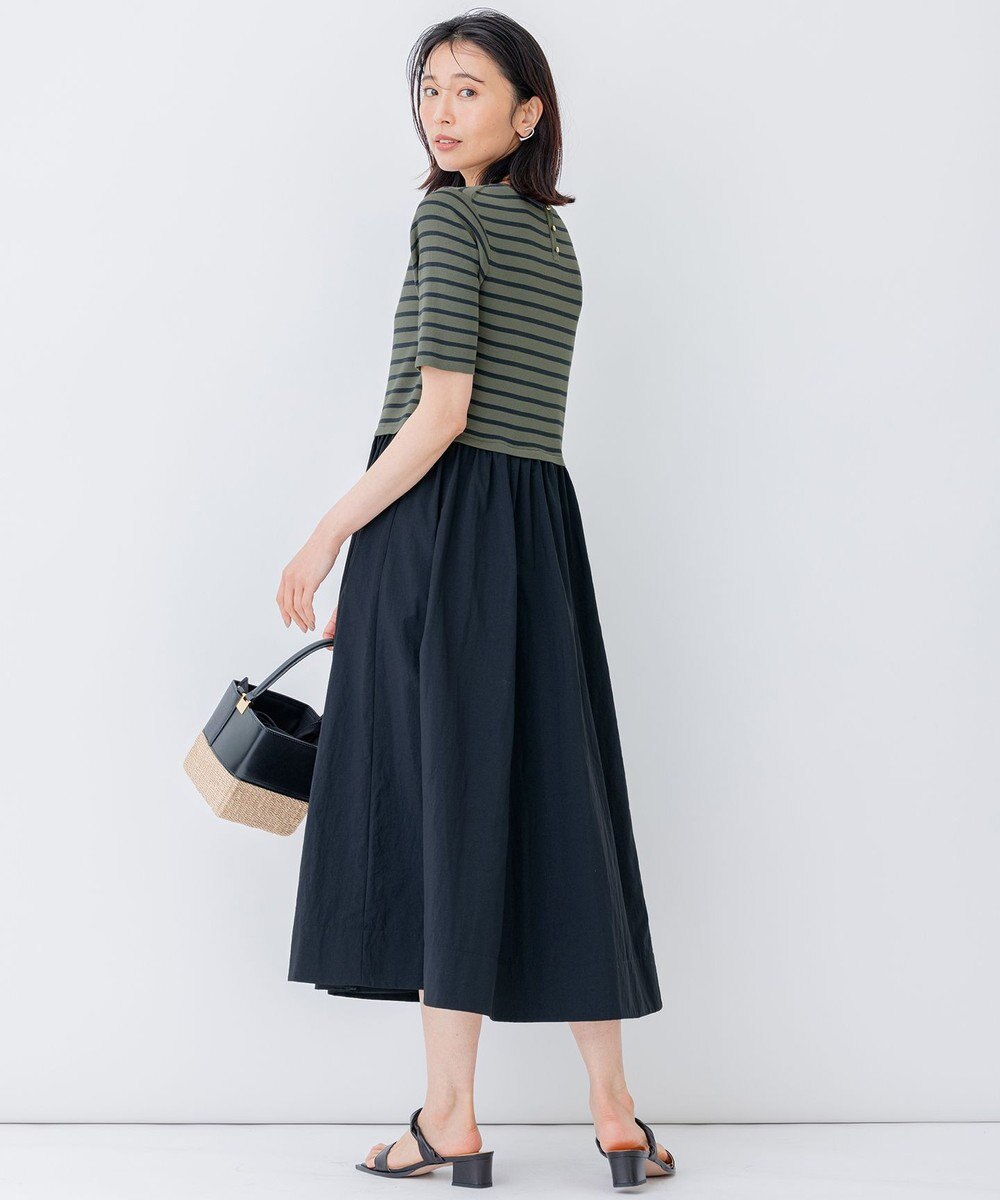 23区 【洗える】マットナイロンタフタ ニットドッキング ワンピース 