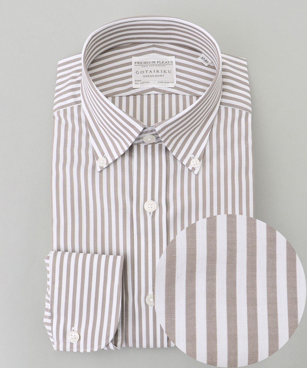 GOTAIRIKU 【形態安定】PREMIUMPLEATS_ボタンダウンカラー 通年ドレスシャツ_ストライプ(25年春夏モデル) 
