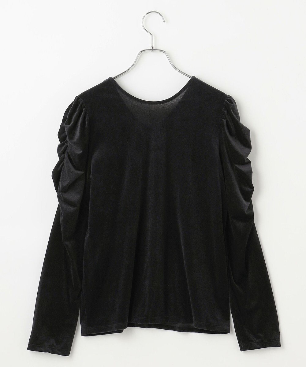 #Newans 【洗濯機可／ 前後着用可】 ギャザースリーブシアーベロアカーディガン 