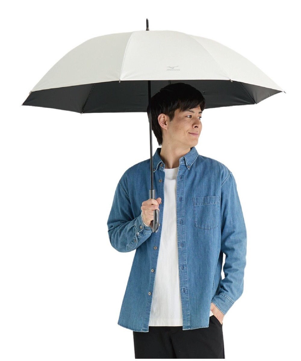 MOONBAT 【大きめ】MIZUNO メンズ 晴雨兼用日傘 長傘 RBロゴ 遮光 遮熱 UV ユニセックス ホワイト