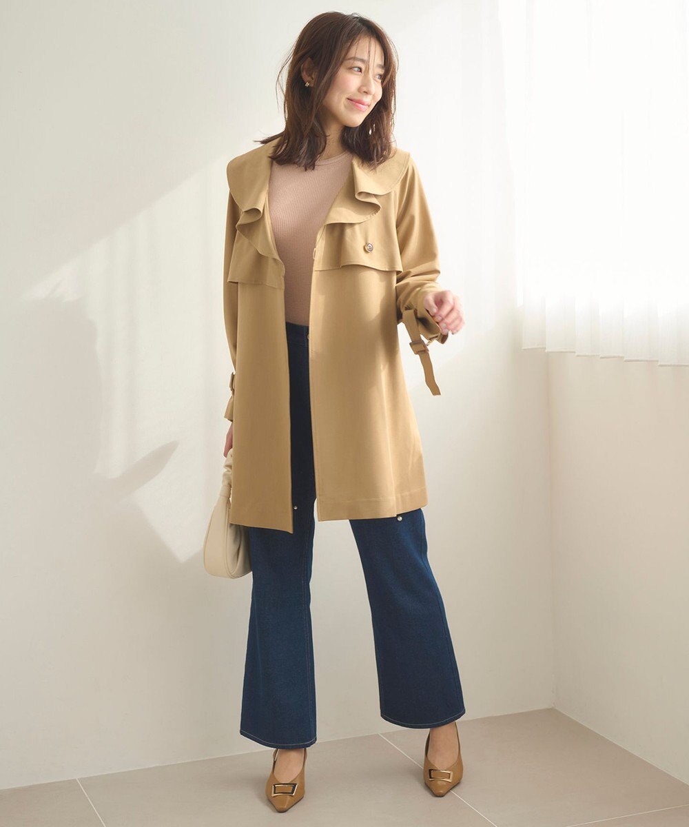 Feroux 【洗える】ラッフルカラーミドル丈 トレンチ 