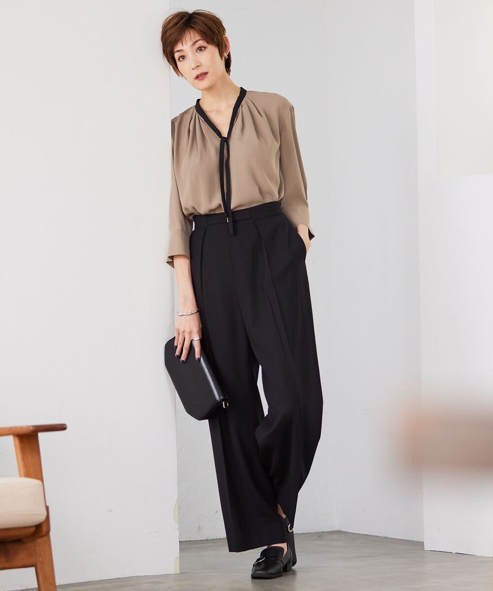 ICB L 【UVケア・洗える】ウール2WAYストレッチ ワイドストレートパンツ 