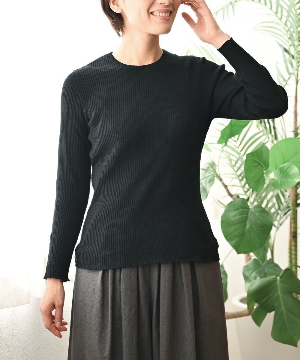 muuc 〈高品質シルク＆スーピマ超長綿〉〈洗えるニット〉〈通年着られる〉袖口模様編み プルオーバー 