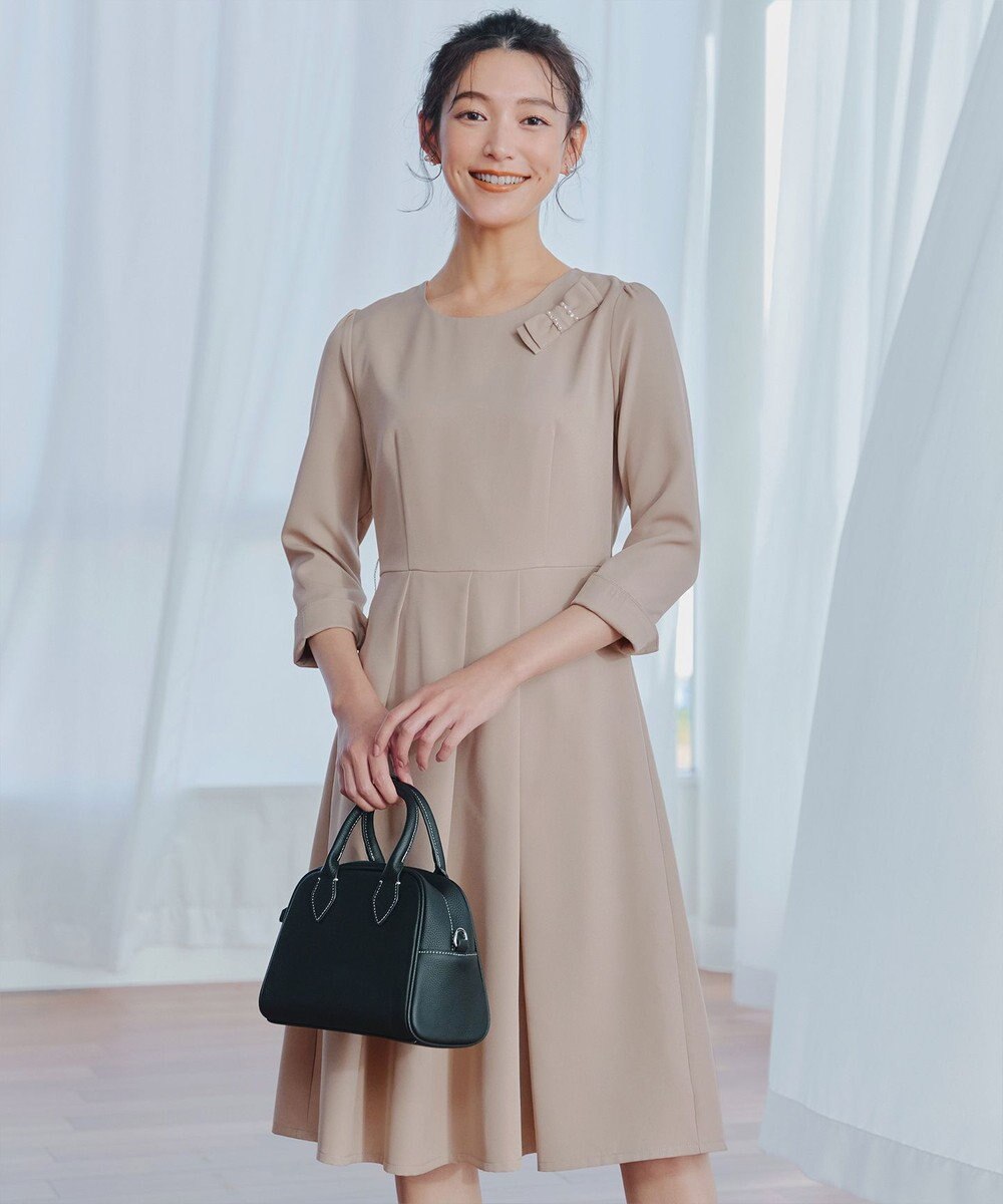 Tiaclasse 【3WAY】リボンブローチ＆ベルト付きフレアワンピース 