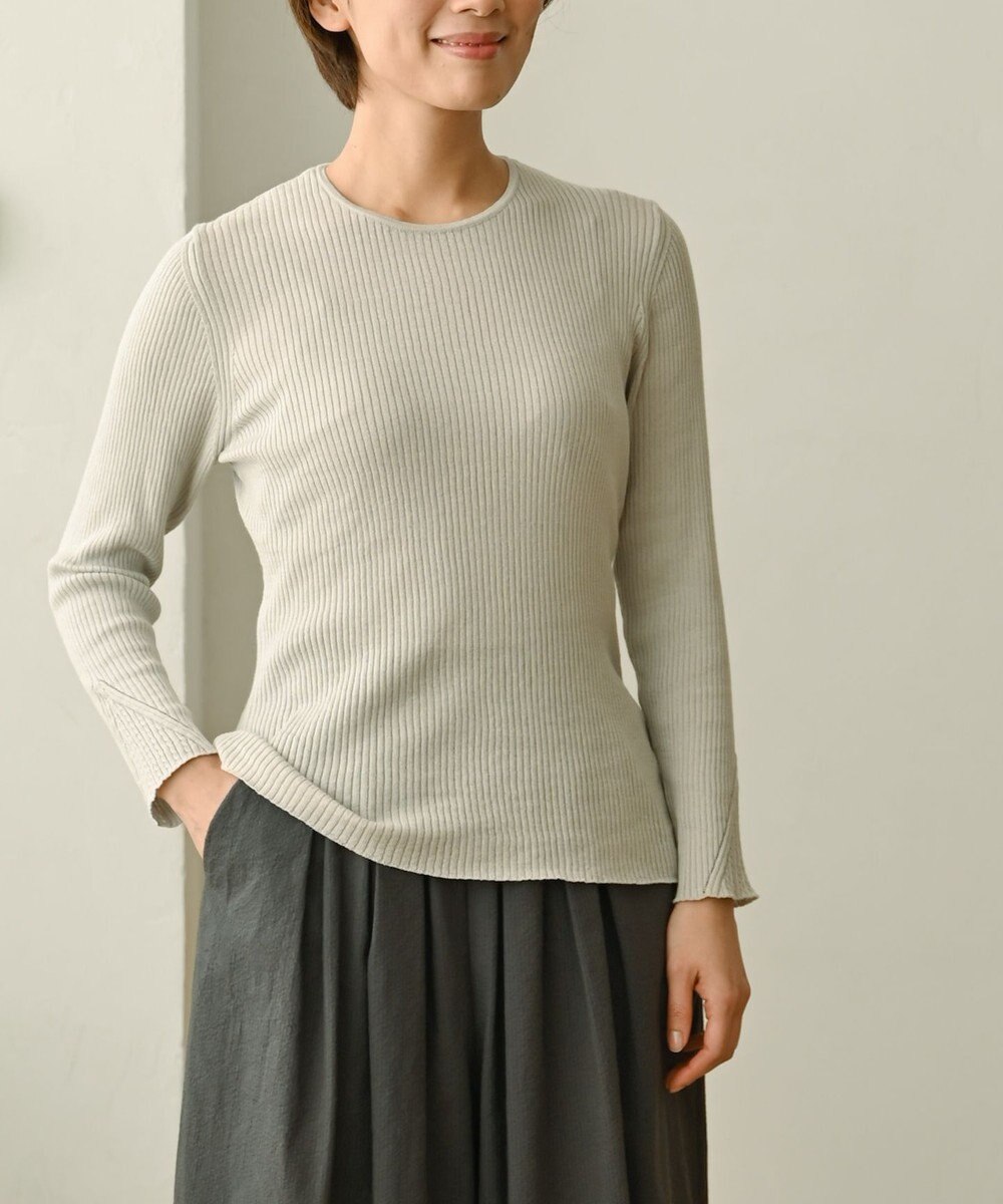 muuc 〈高品質シルク＆スーピマ超長綿〉〈洗えるニット〉〈通年着られる〉袖口模様編み プルオーバー 