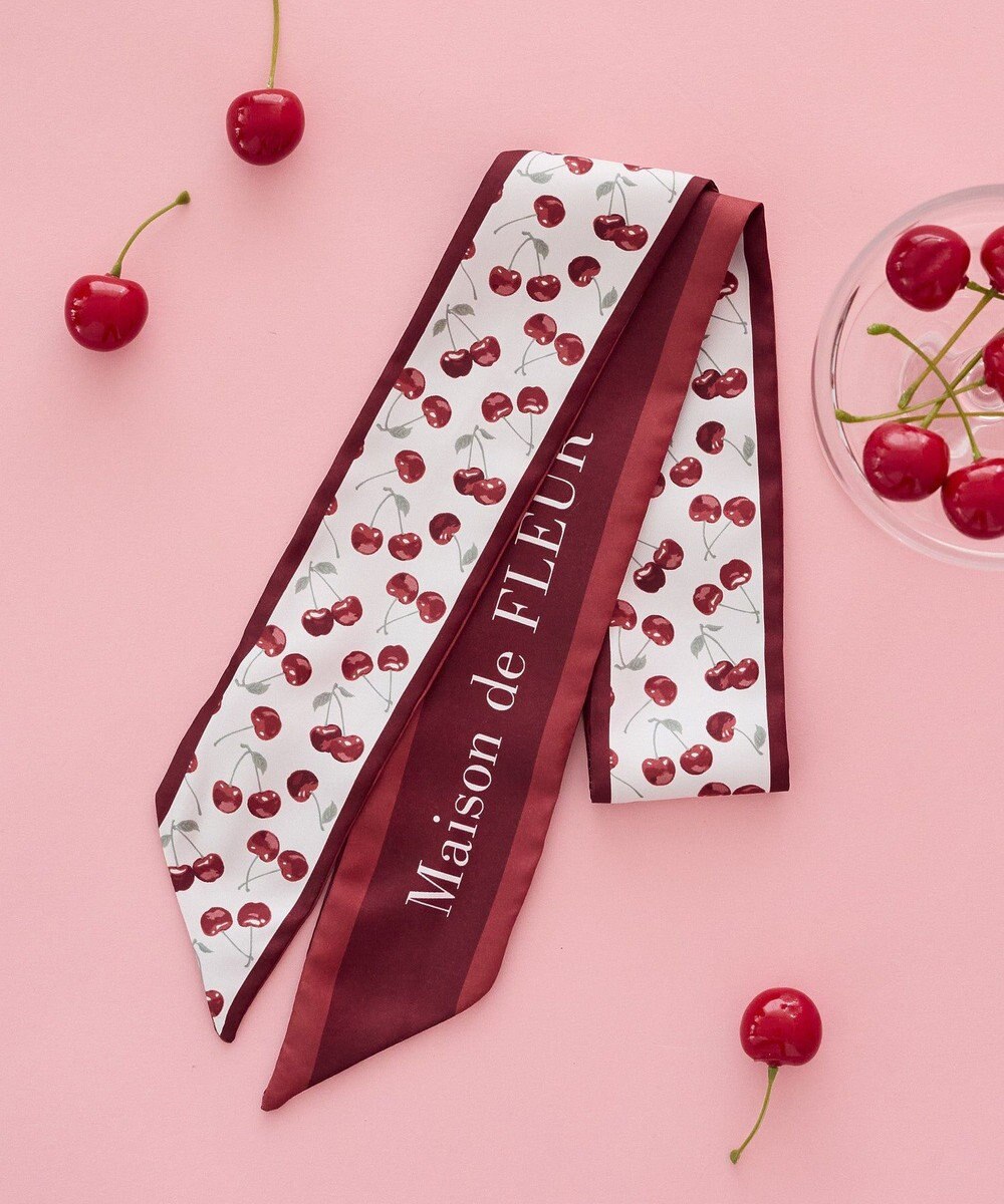 Maison de FLEUR チェリー柄プリントスカーフ 
