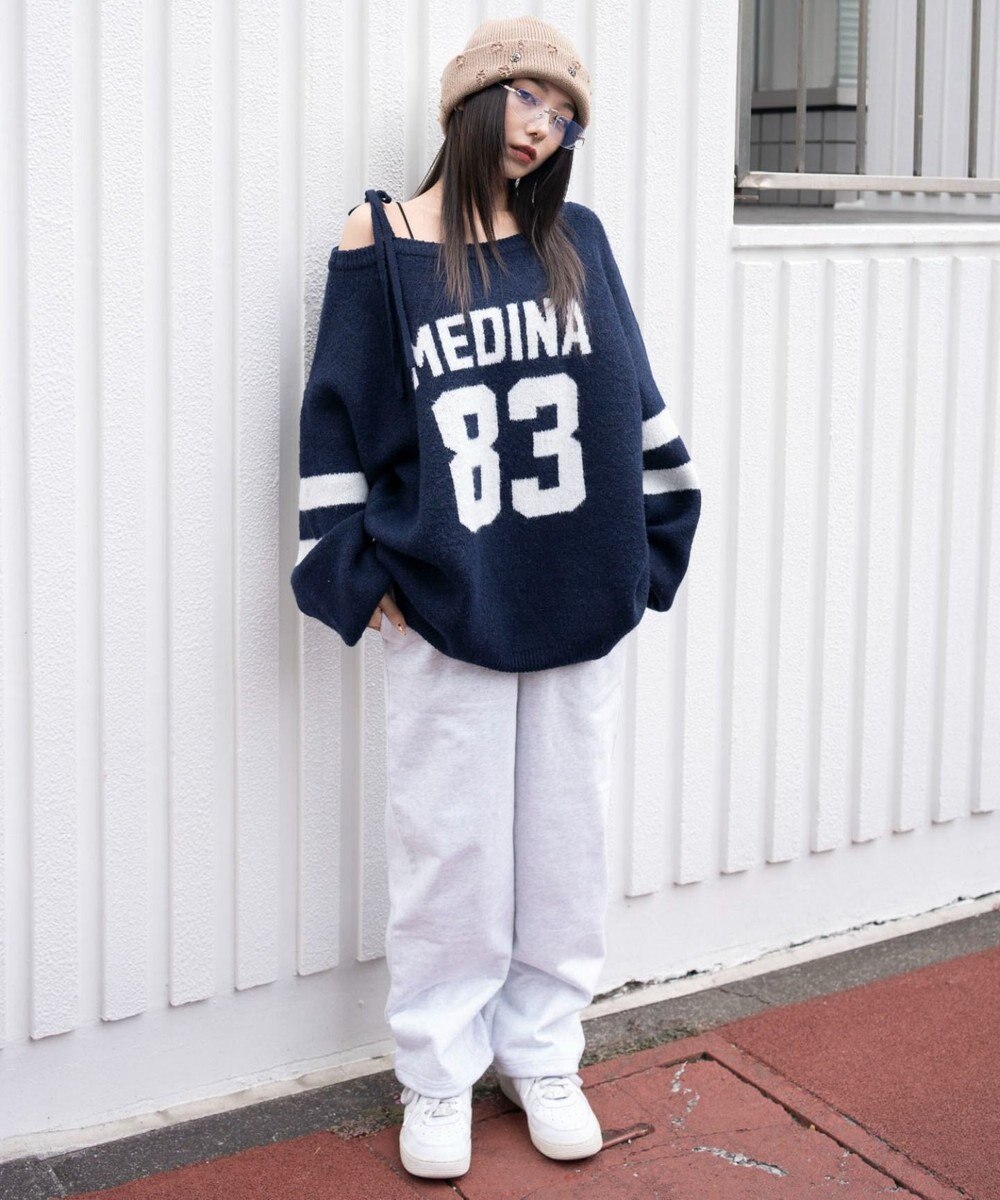 WEGO フラッフィー2WAYグラフィックワンショルBIGニット 