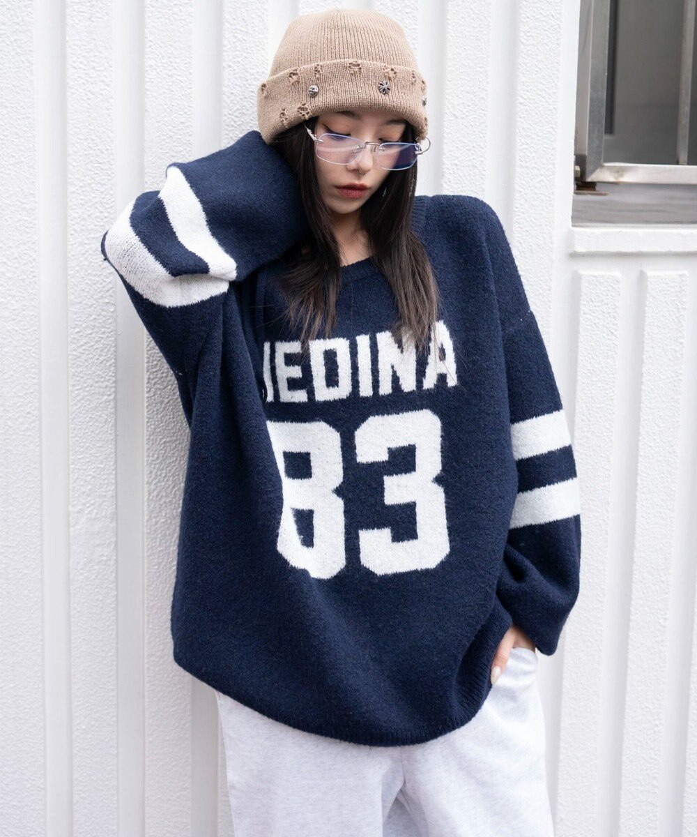 WEGO フラッフィー2WAYグラフィックワンショルBIGニット 