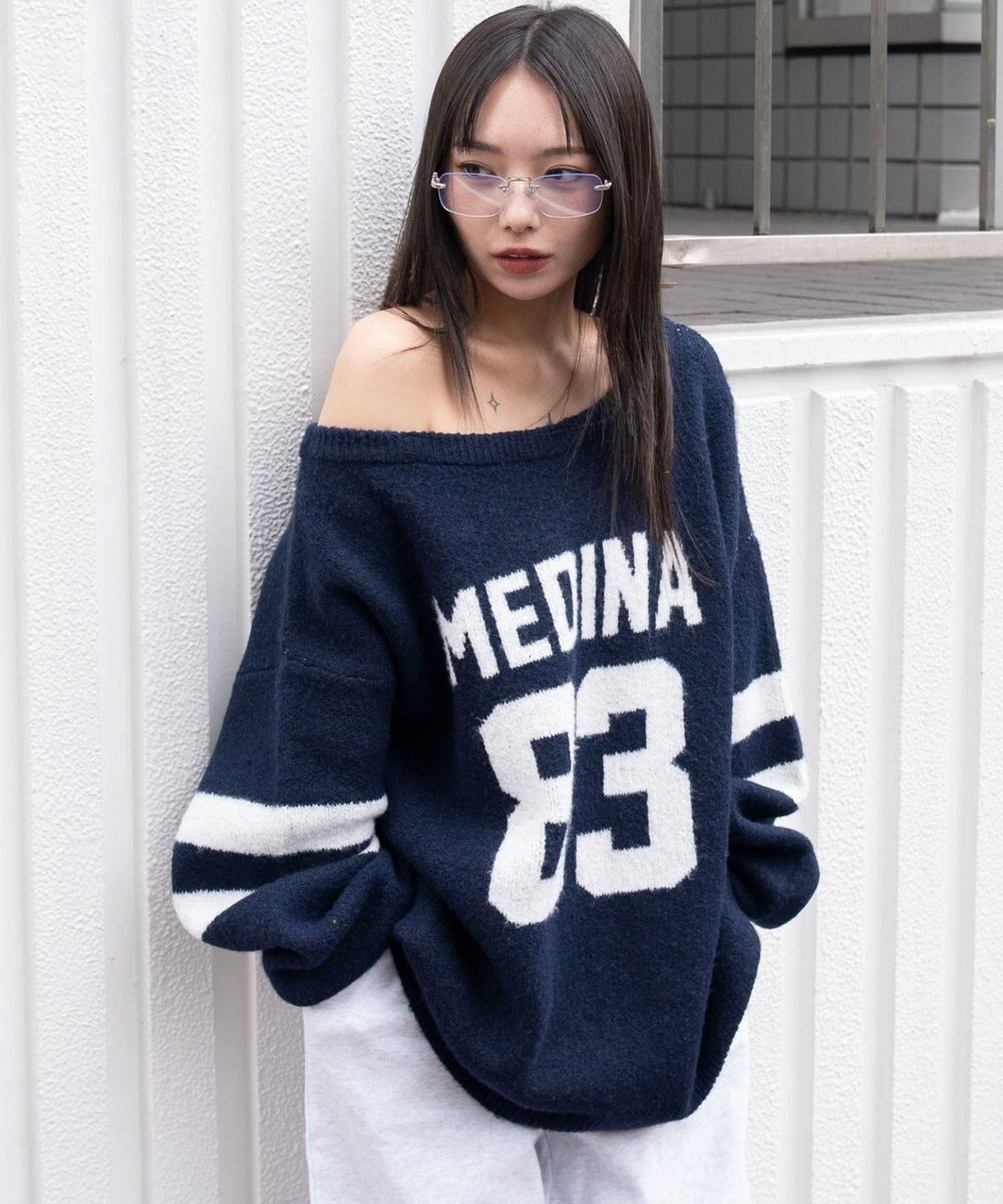 WEGO フラッフィー2WAYグラフィックワンショルBIGニット 