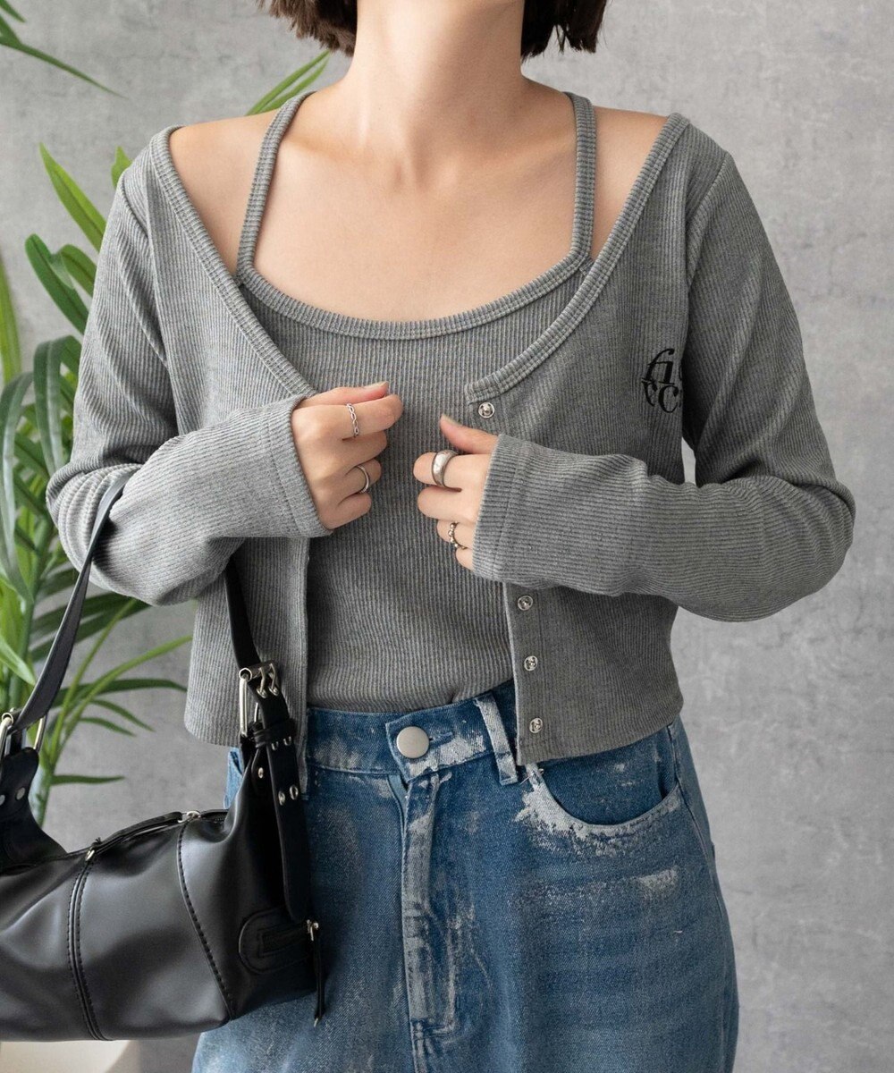 WEGO 【2点SET】ワンポイント刺繍キャミセットカーデ 