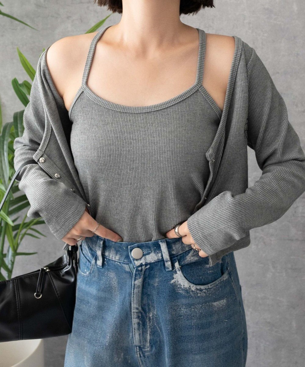 WEGO 【2点SET】ワンポイント刺繍キャミセットカーデ 