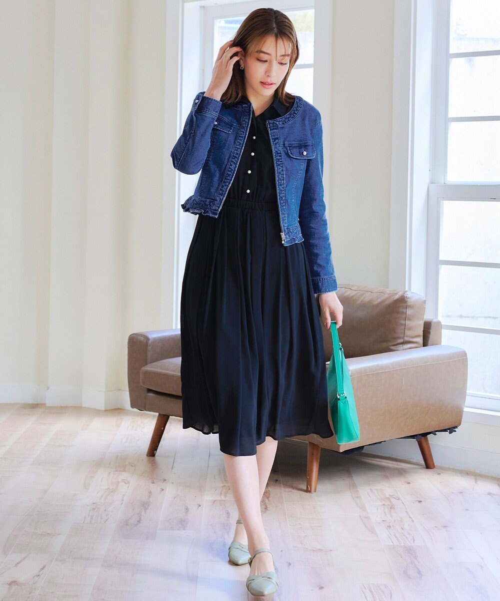 Tiaclasse 【洗える】ノーカラーデニムジャケット 