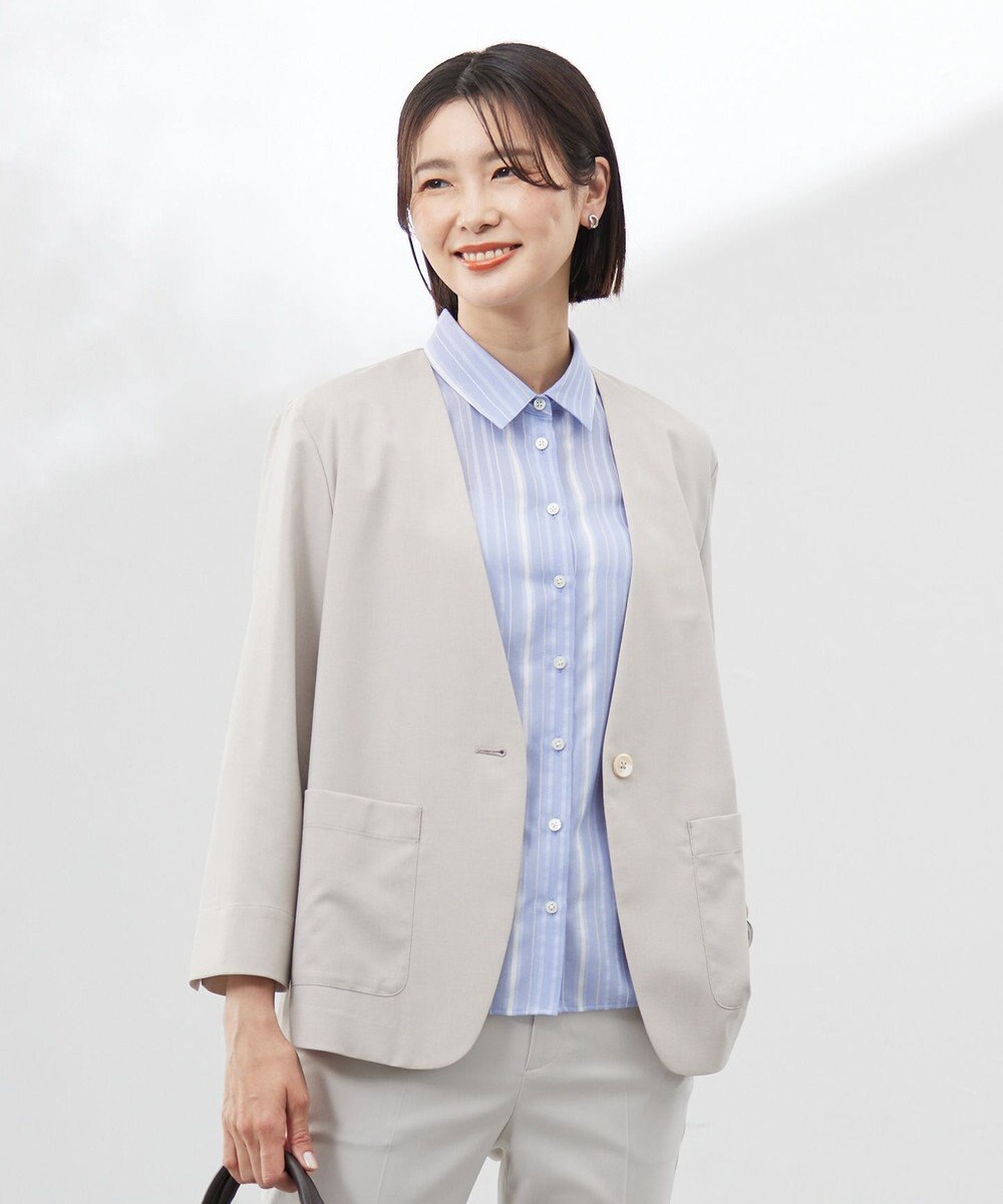 J.PRESS LADIES 【洗える】ストレッチ ノーカラー ジャケット 