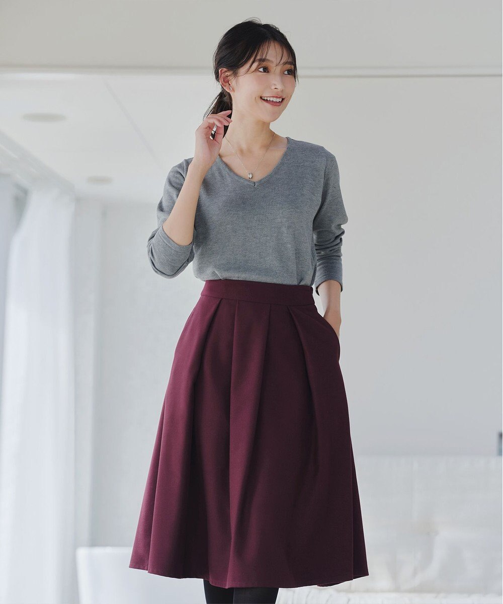 Tiaclasse 【新色追加・洗える】ウール調タックフレアスカート 