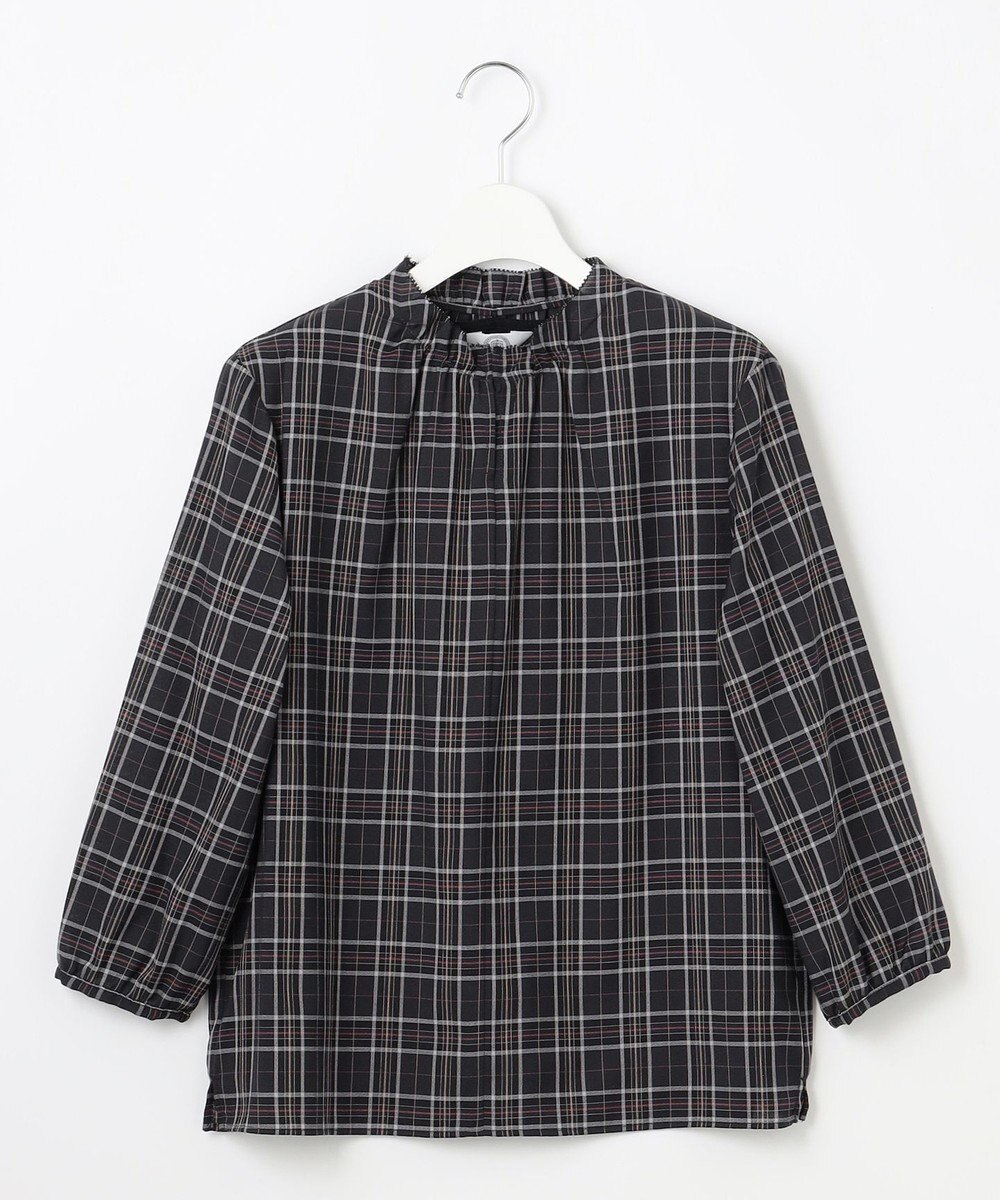 J.PRESS LADIES L プロビスストライプチェック フリルネック カットソー 