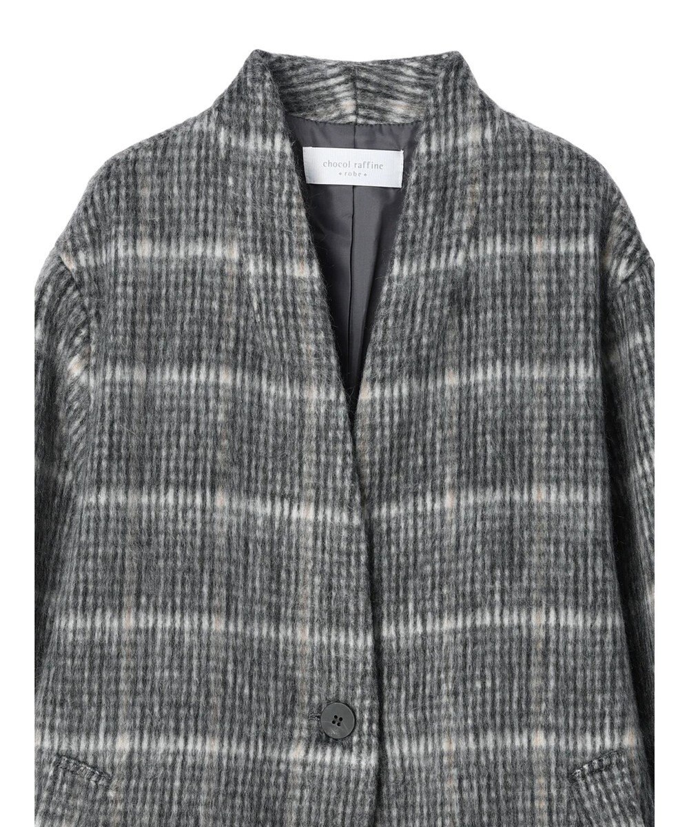 Green Parks コクーンシルエットチェックシャギーコート 