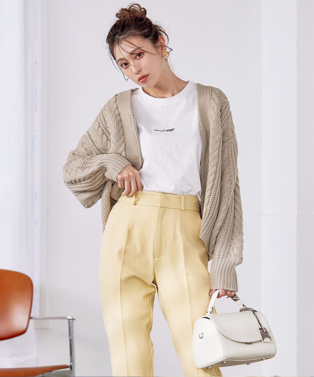 Tiaclasse 【洗える】ケーブル編みショート丈カーディガン 