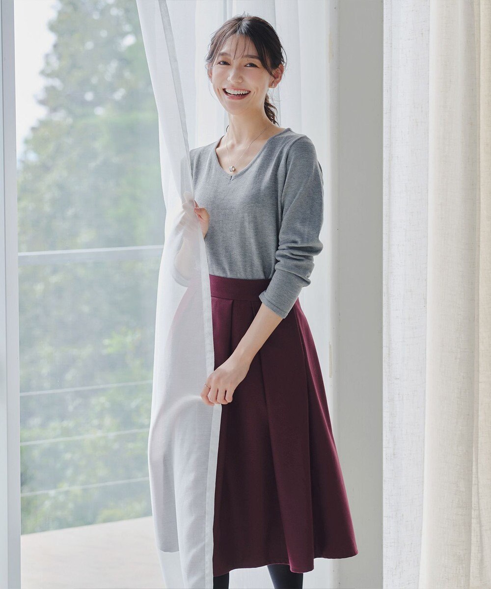 Tiaclasse 【新色追加・洗える】ウール調タックフレアスカート 