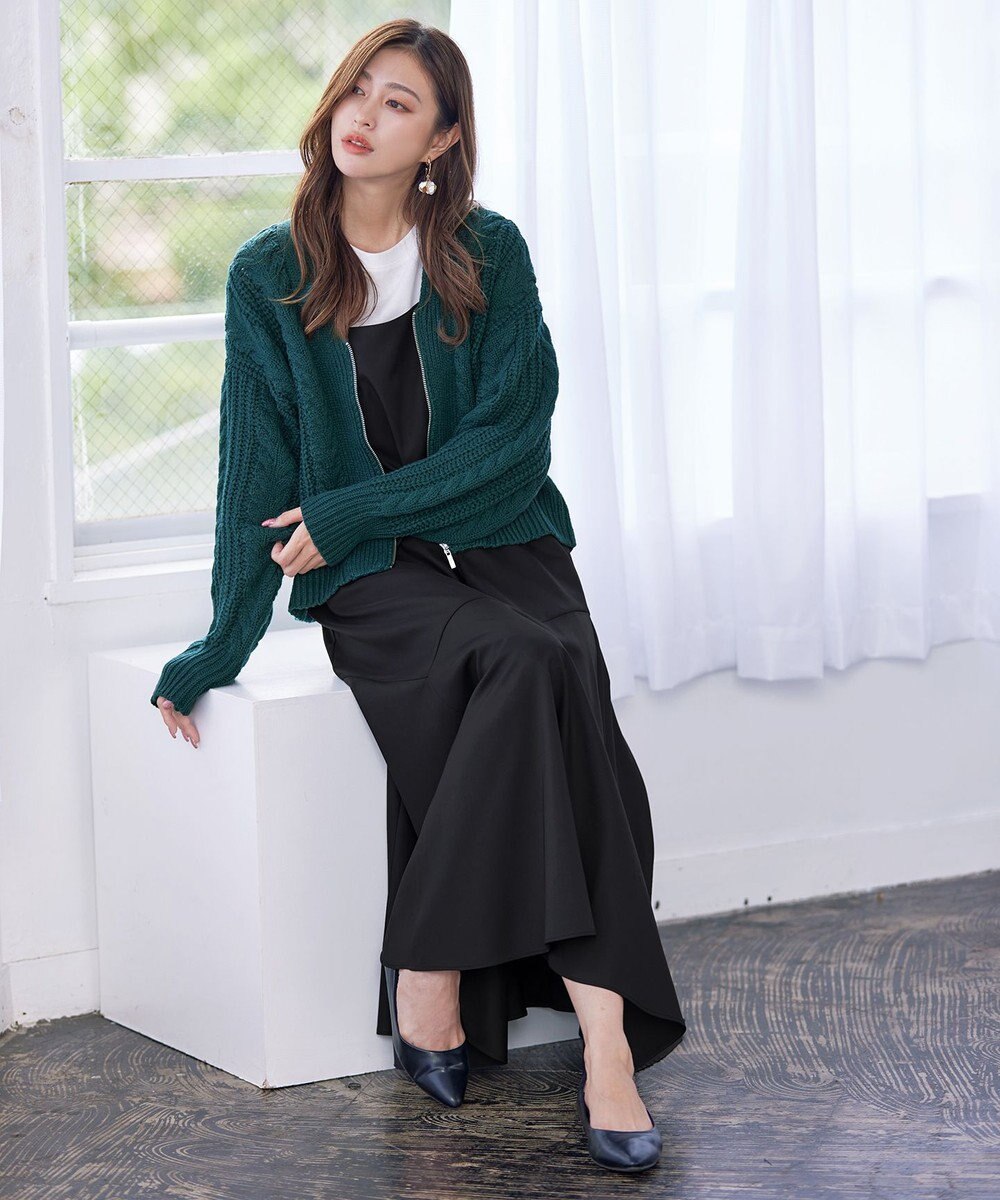 Tiaclasse 【洗える】ケーブル編みショート丈カーディガン 