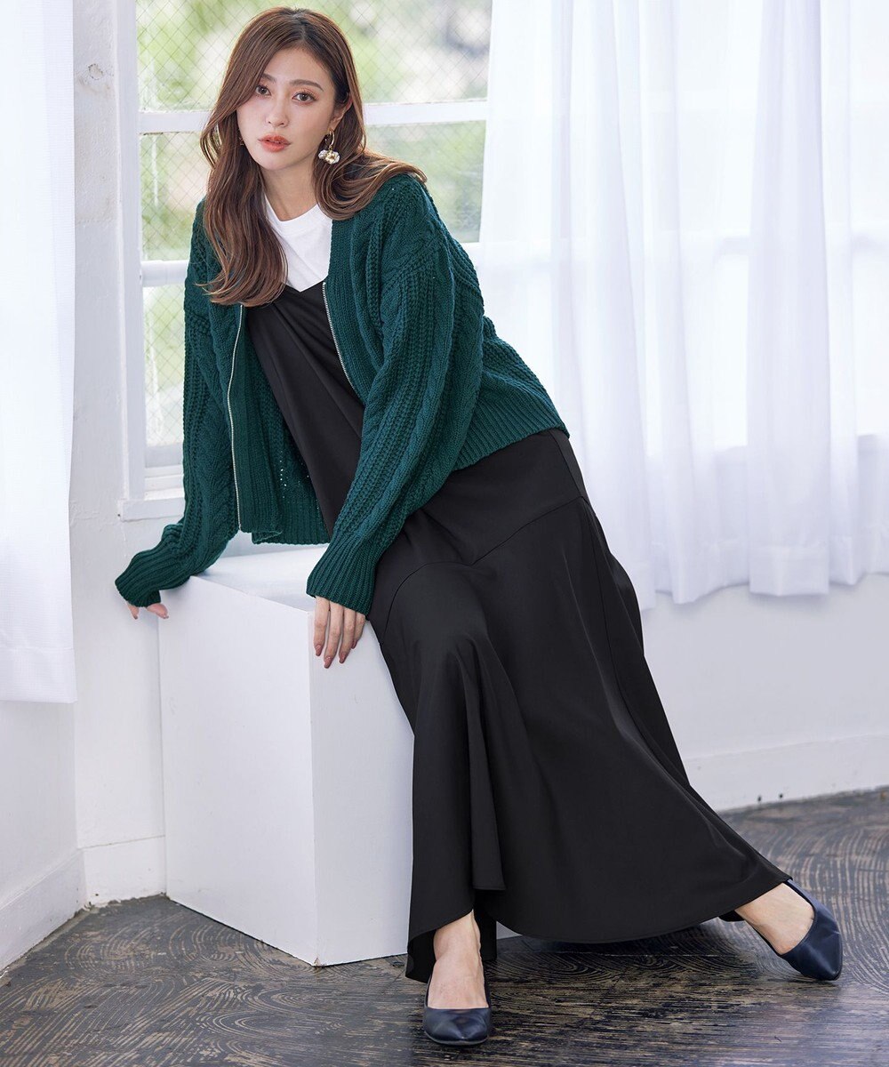 Tiaclasse 【洗える】ケーブル編みショート丈カーディガン 