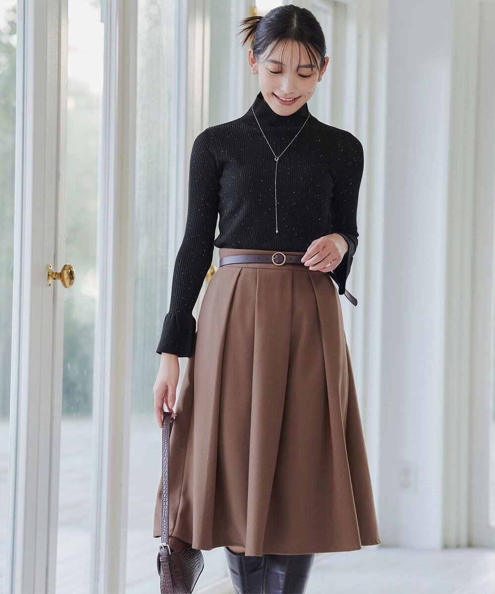 Tiaclasse 【新色追加・洗える】ウール調タックフレアスカート 