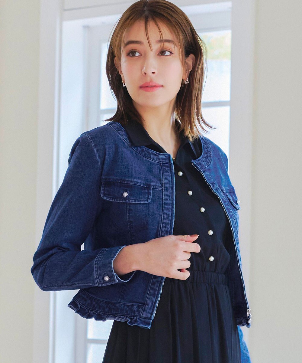 Tiaclasse 【洗える】ノーカラーデニムジャケット 