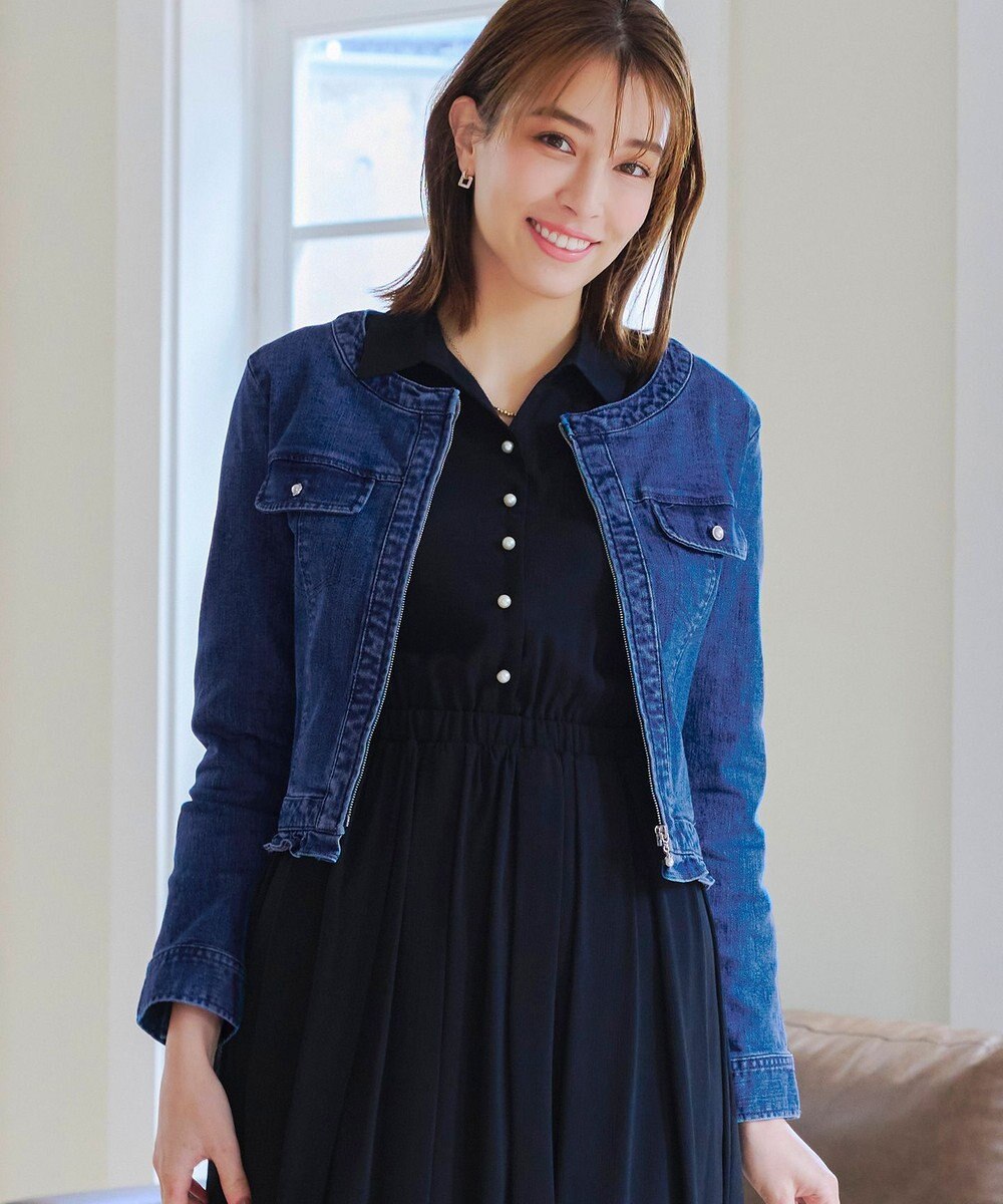 Tiaclasse 【洗える】ノーカラーデニムジャケット 