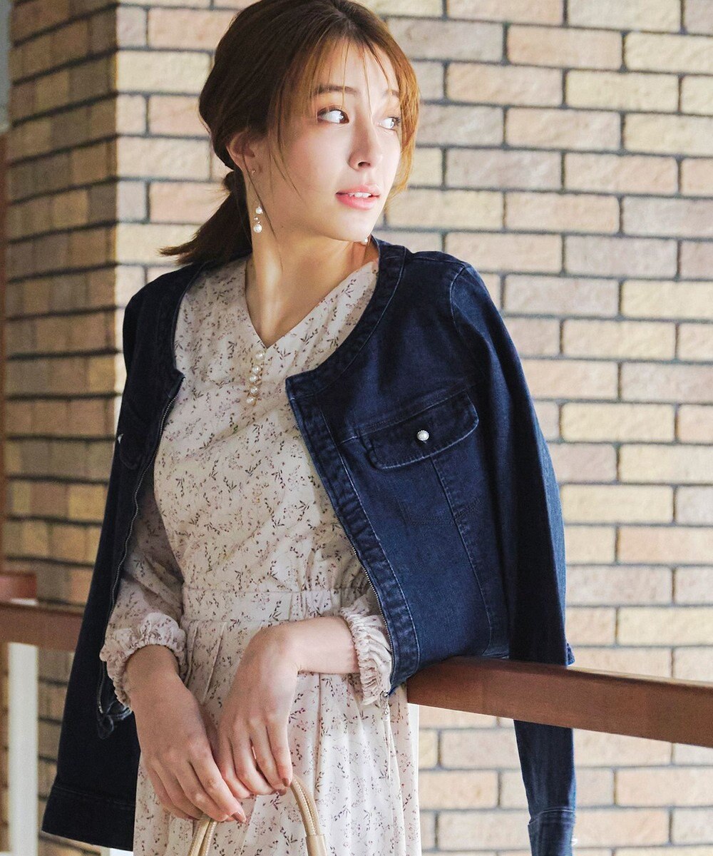 Tiaclasse 【洗える】ノーカラーデニムジャケット 