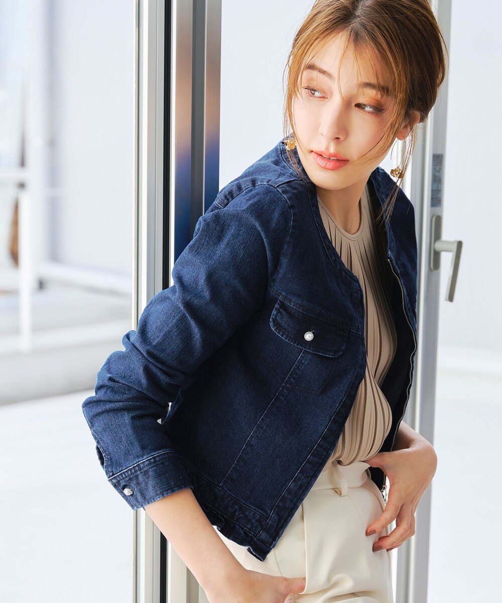 Tiaclasse 【洗える】ノーカラーデニムジャケット 