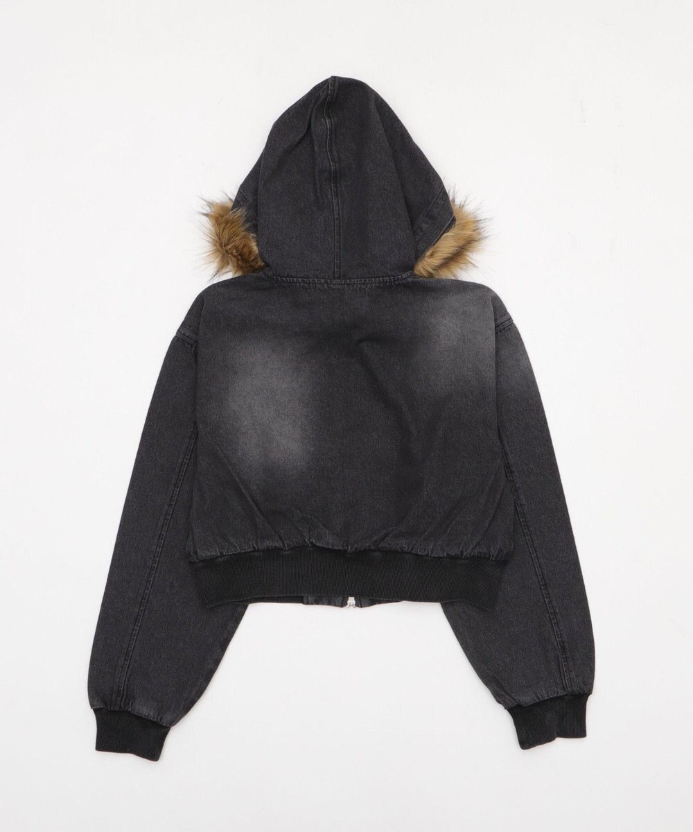 WEGO ファーフードデニムショートブルゾン 