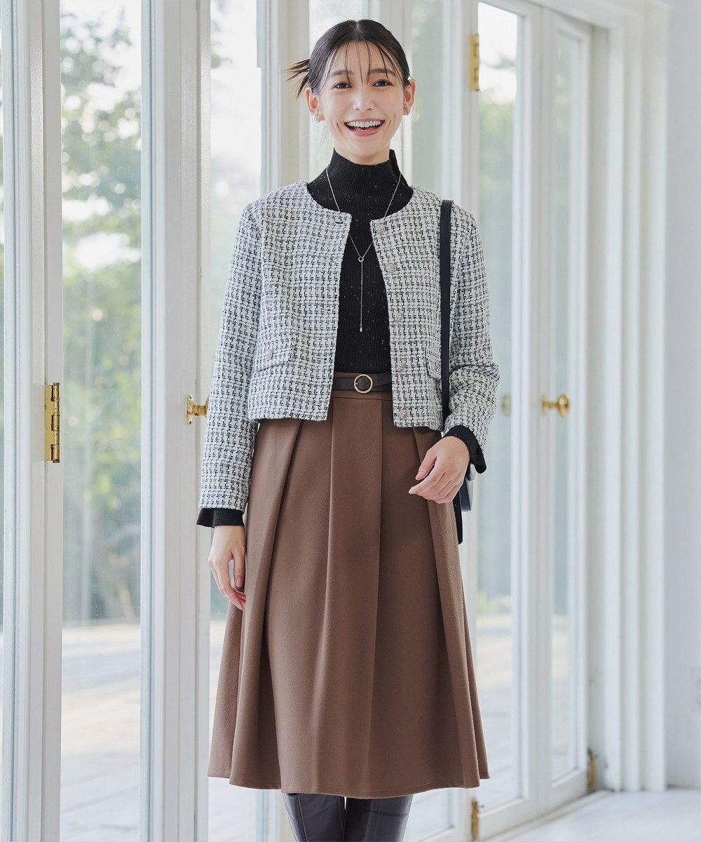 Tiaclasse 【新色追加・洗える】ウール調タックフレアスカート 