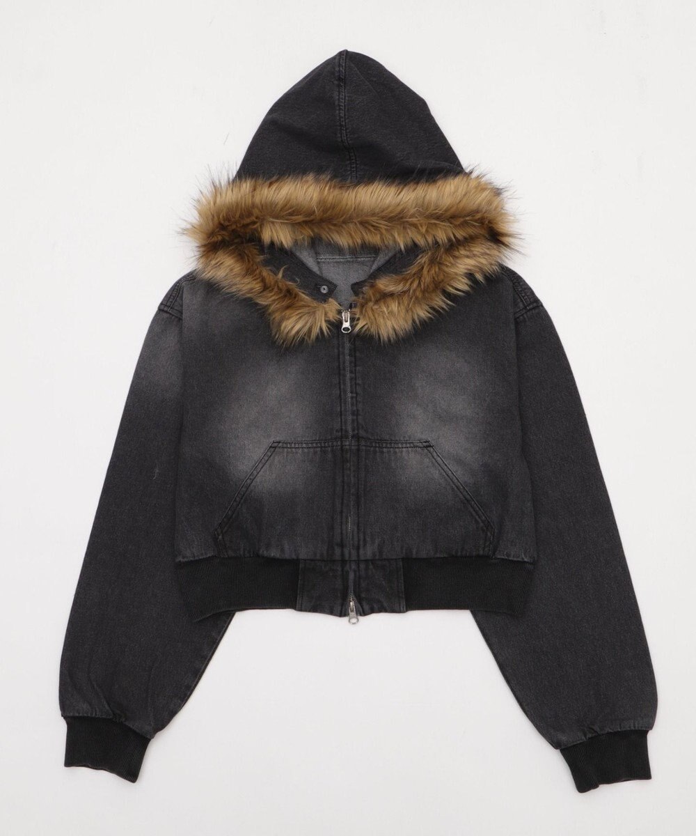 WEGO ファーフードデニムショートブルゾン 