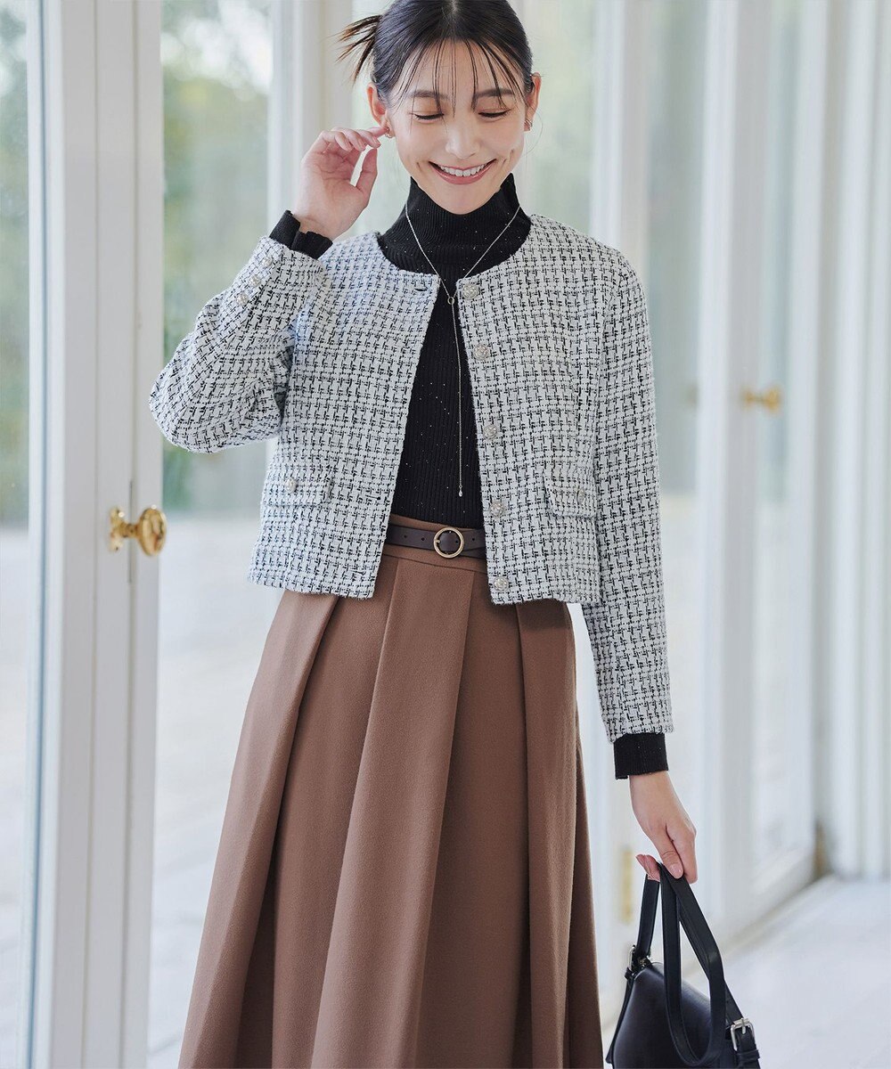 Tiaclasse 【新色追加・洗える】ウール調タックフレアスカート 