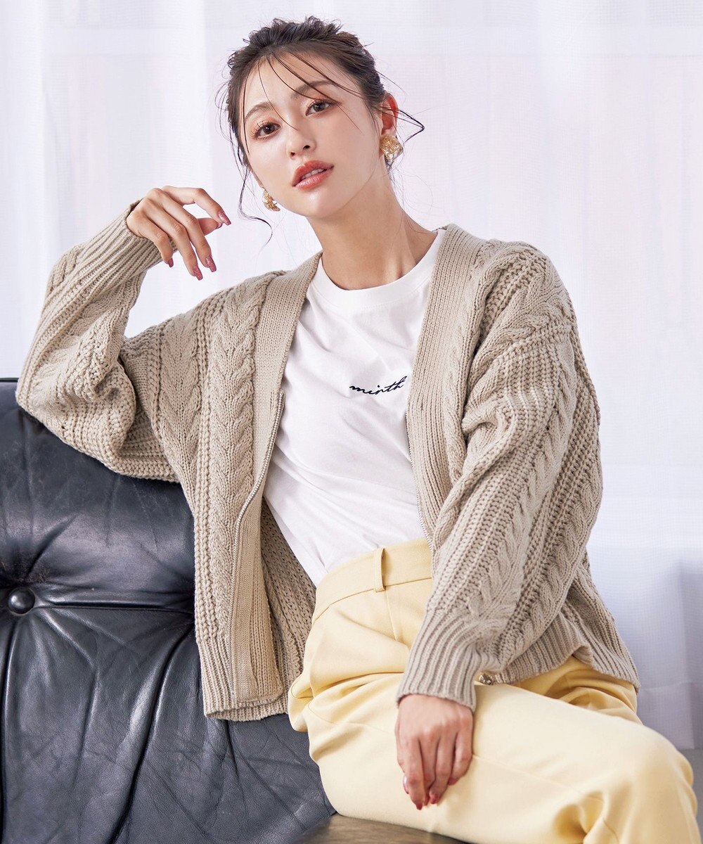 Tiaclasse 【洗える】ケーブル編みショート丈カーディガン 